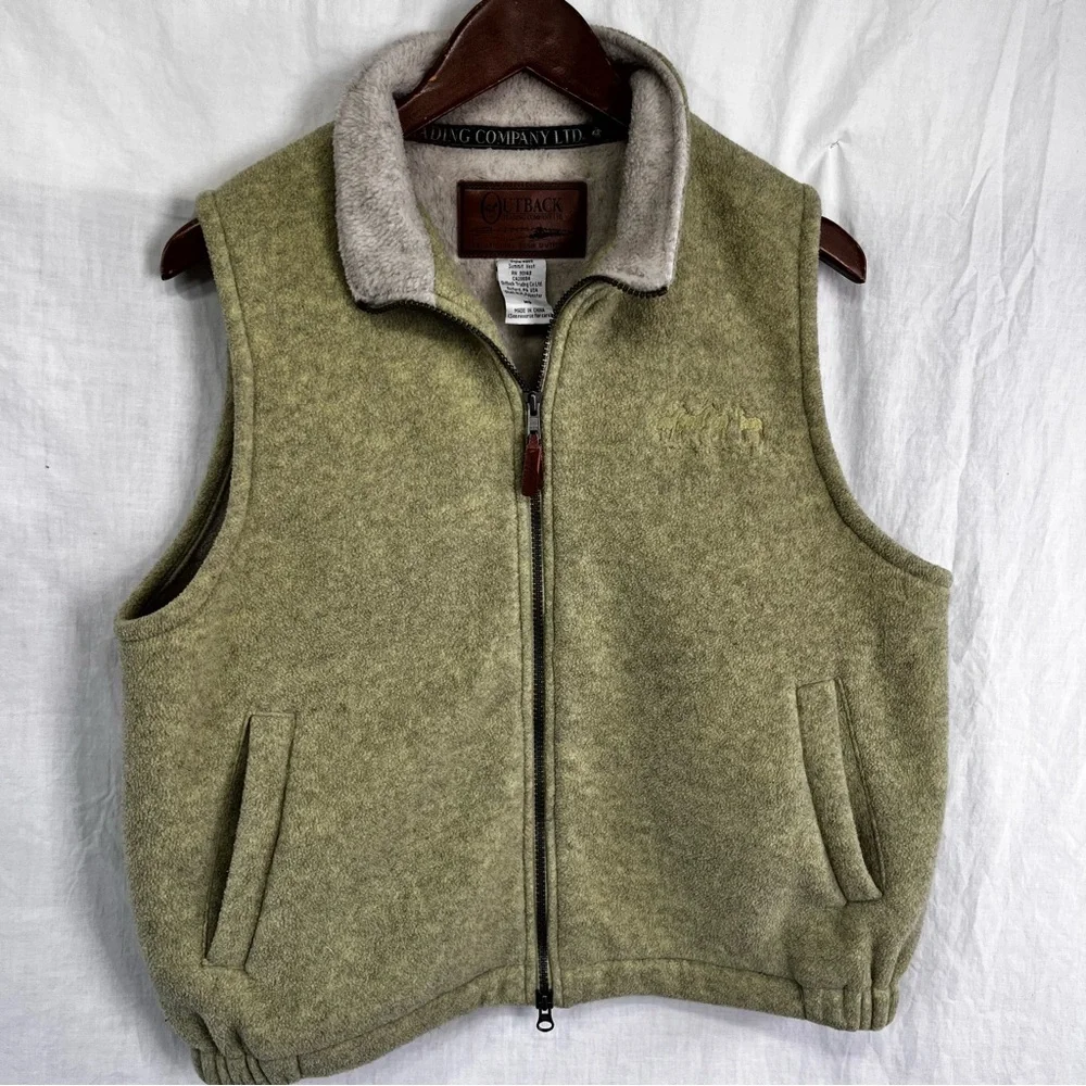 Outback Trading Summit Vest Mens Medium Heathered Green Fleece Full Zip Western
